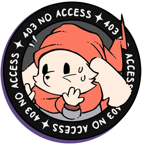 A round badge of a startled mouse holding up a hand, reading 403 No Access.